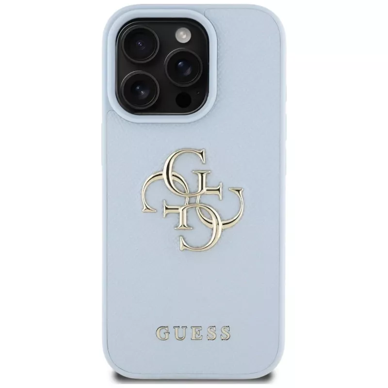 Guess Grained Big 4G Logo Small Classic Logo hoesje voor iPhone 16 Pro (blauw)