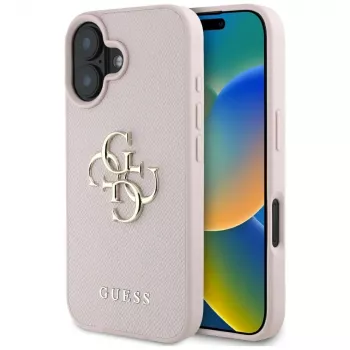 Guess Grained Big 4G Logo Small Classic Logo backcover voor Apple iPhone 16 - roze