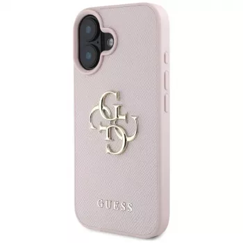 Guess Grained Big 4G Logo Small Classic Logo backcover voor Apple iPhone 16 - roze