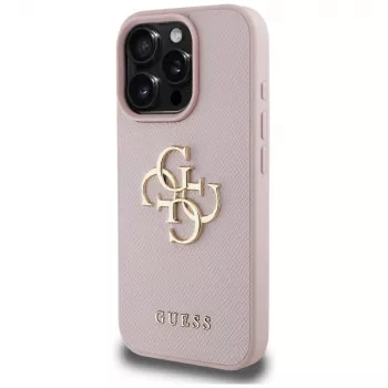 Guess Grained Big 4G Logo Small Classic Logo backcover voor Apple iPhone 16 Pro (roze)