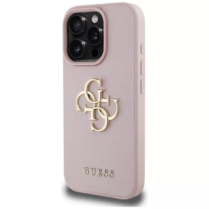 Guess Grained Big 4G Logo Small Classic Logo backcover voor Apple iPhone 16 Pro (roze)
