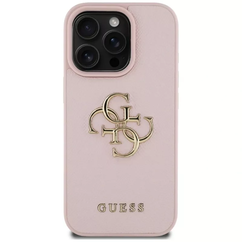 Guess Grained Big 4G Logo Small Classic Logo backcover voor Apple iPhone 16 Pro (roze)