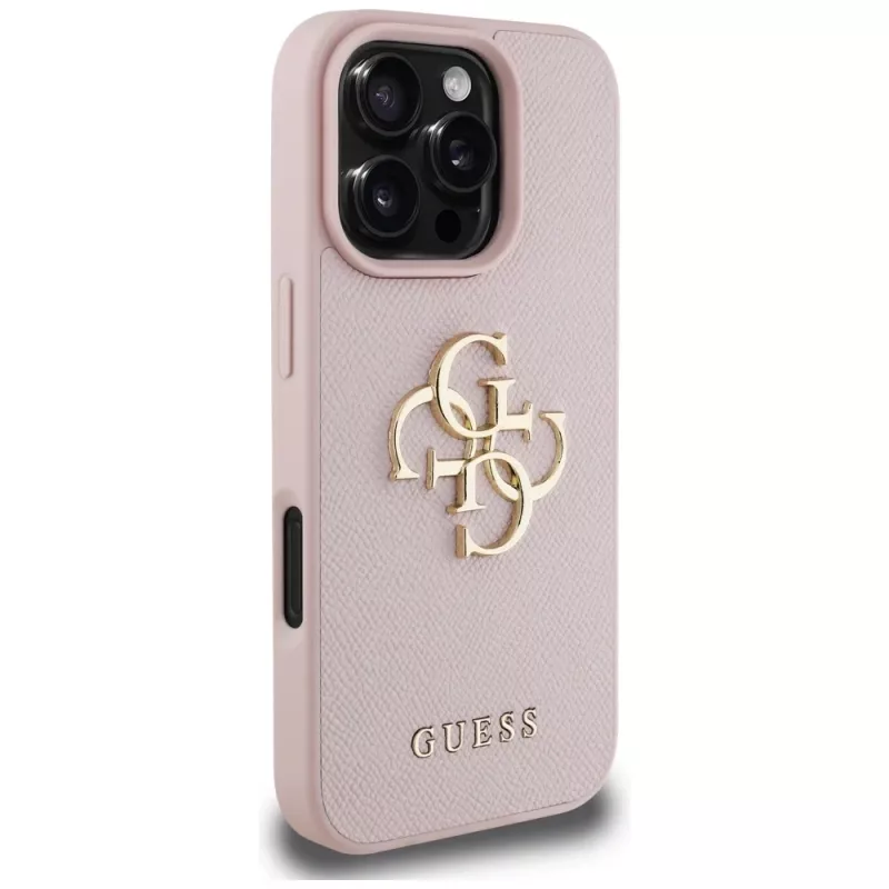 Guess Grained Big 4G Logo Small Classic Logo backcover voor Apple iPhone 16 Pro (roze)