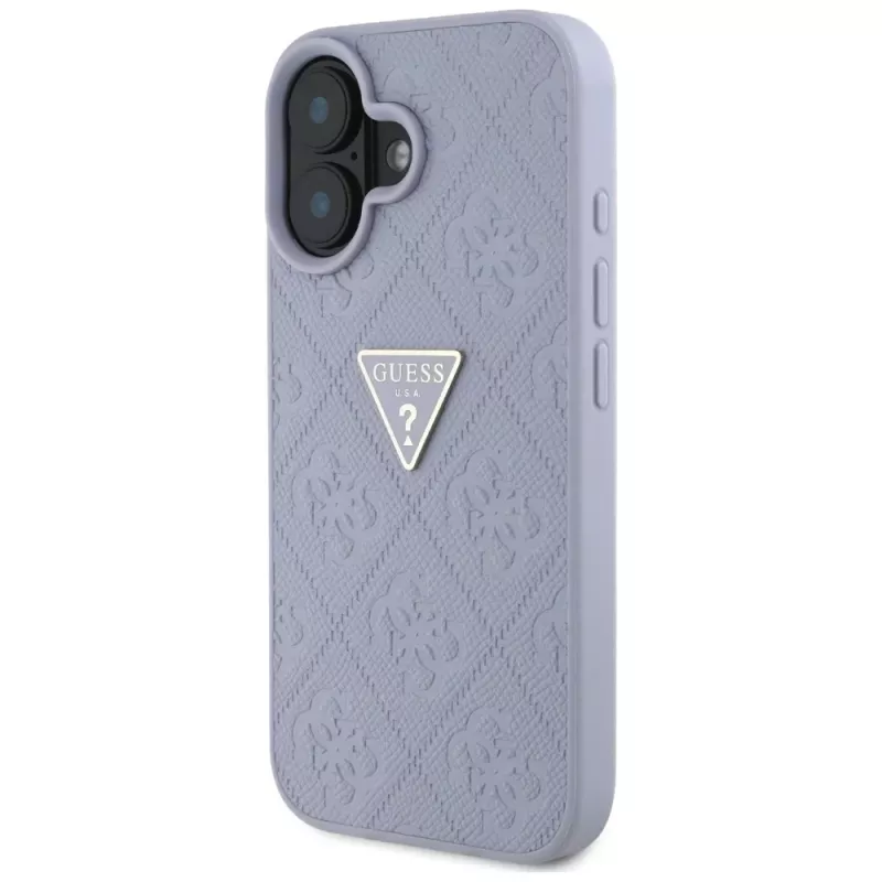 Guess Hot Stamp 4G Pattern Triangle Metal Logo hoesje voor iPhone 16 (paars)