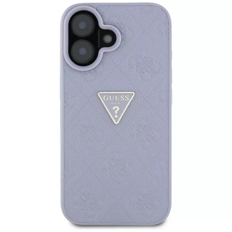 Guess Hot Stamp 4G Pattern Triangle Metal Logo hoesje voor iPhone 16 (paars)