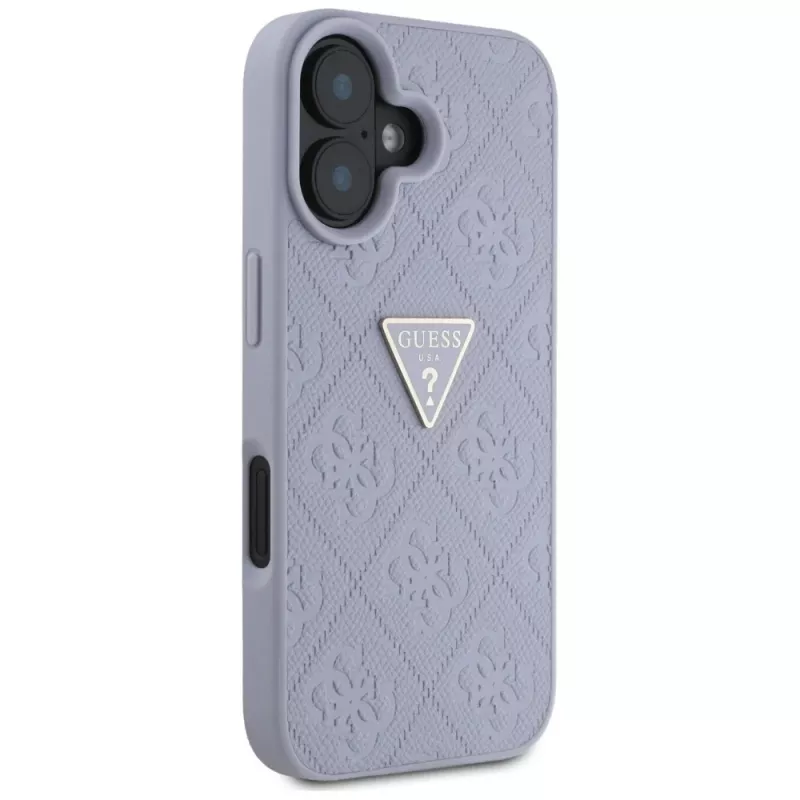 Guess Hot Stamp 4G Pattern Triangle Metal Logo hoesje voor iPhone 16 (paars)