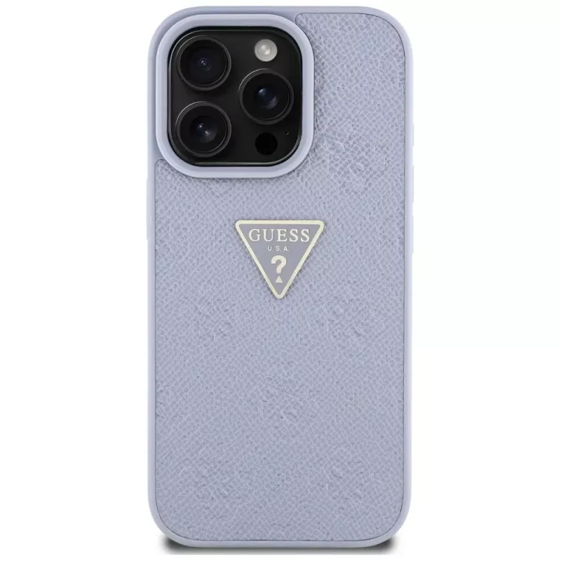 Guess Hot Stamp 4G Pattern Triangle Metal Logo backcover voor iPhone 16 Pro, paars