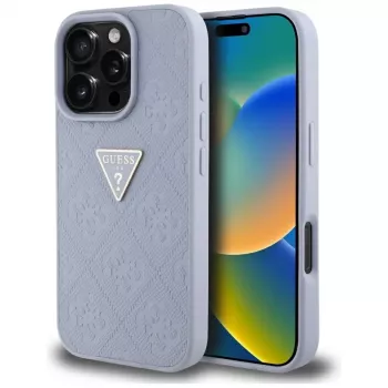 Guess Hot Stamp 4G Pattern Triangle Metal Logo hoesje voor iPhone 16 Pro Max (paars)