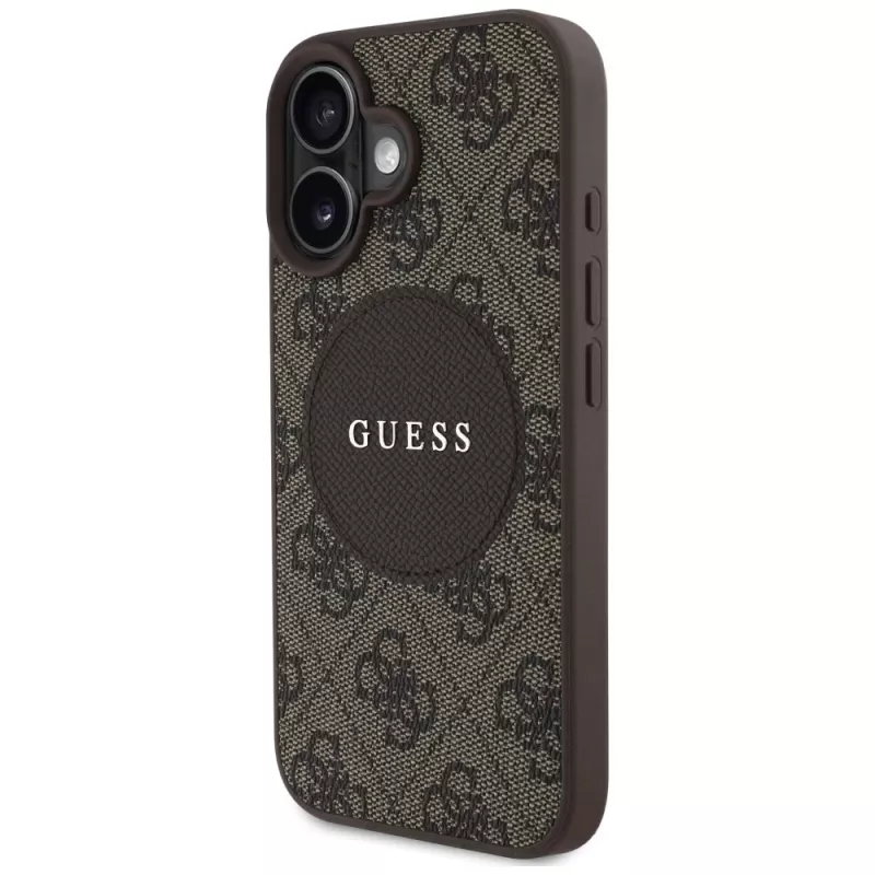Guess 4G Circle Classic Logo MagSafe hoesje voor iPhone 16, bruin
