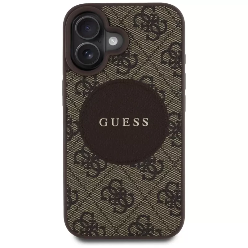Guess 4G Circle Classic Logo MagSafe hoesje voor iPhone 16, bruin