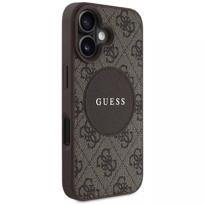 Guess 4G Circle Classic Logo MagSafe hoesje voor iPhone 16, bruin