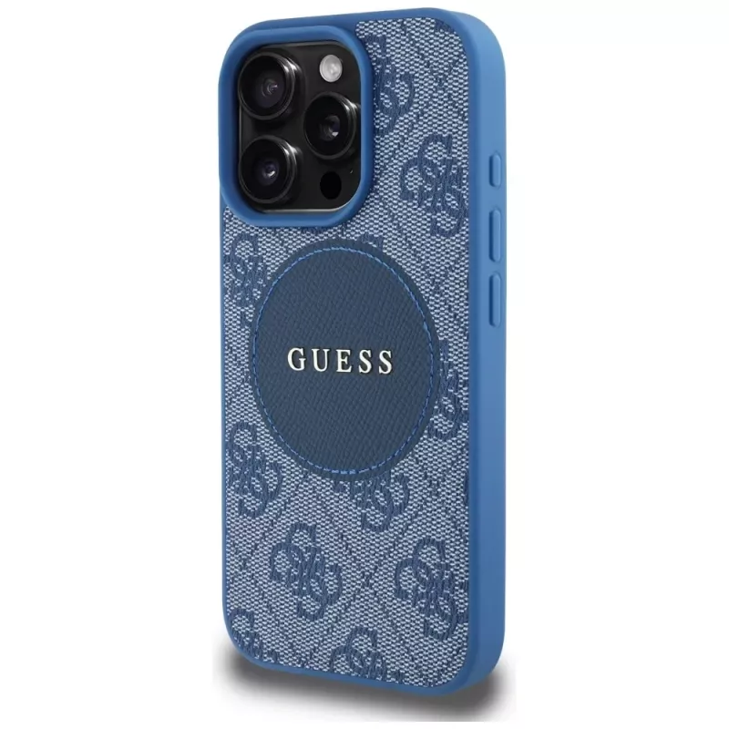 Guess 4G Circle Classic Logo MagSafe Case voor iPhone 16 Pro blauw