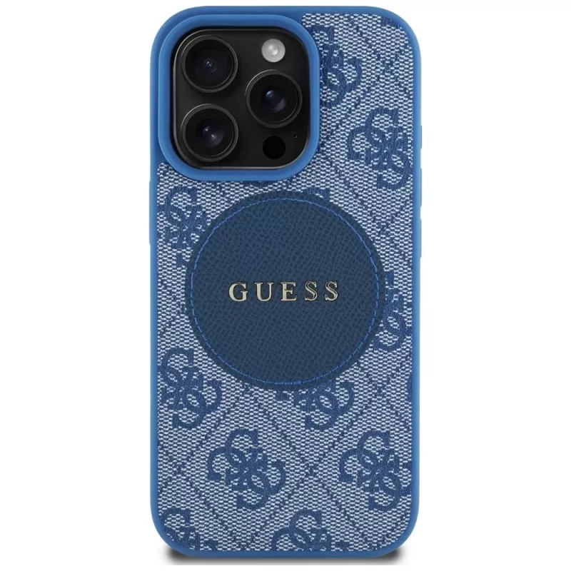 Guess 4G Circle Classic Logo MagSafe Case voor iPhone 16 Pro blauw