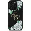 Guess Grained Roses Big 4G Logo Case voor Apple iPhone 16 Pro, zwart