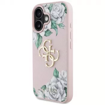 Guess Grained Roses Big 4G Logo Case voor Apple iPhone 16 - roze