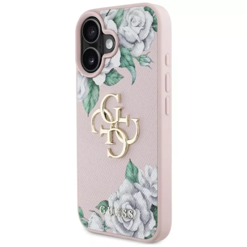 Guess Grained Roses Big 4G Logo Case voor Apple iPhone 16 - roze