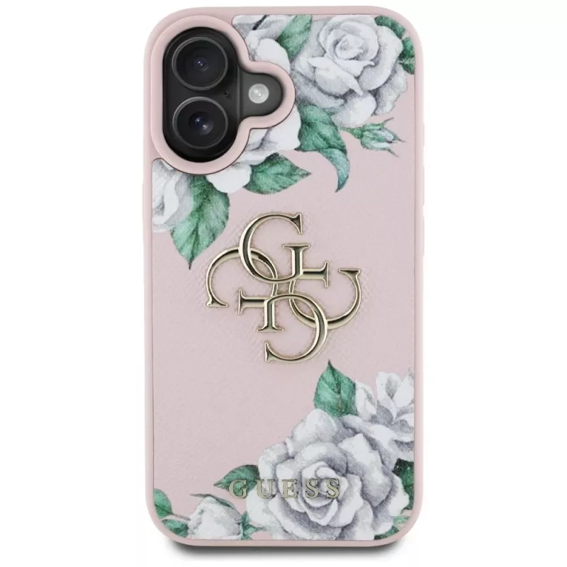Guess Grained Roses Big 4G Logo Case voor Apple iPhone 16 - roze