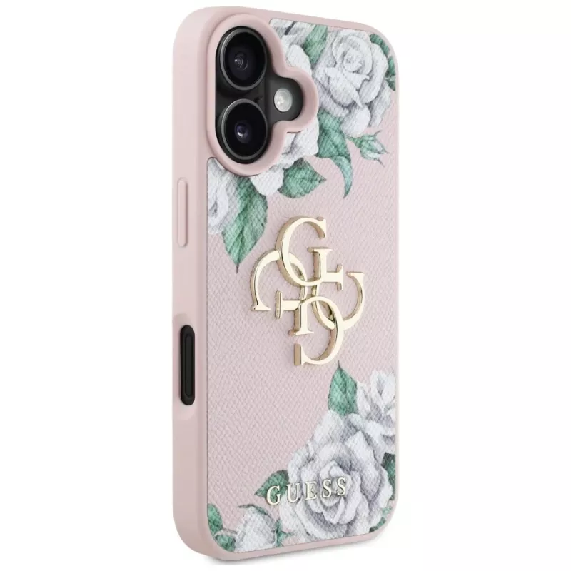Guess Grained Roses Big 4G Logo Case voor Apple iPhone 16 - roze