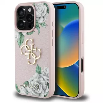 Guess Grained Roses Big 4G Logo Case voor iPhone 16 Pro Max - roze