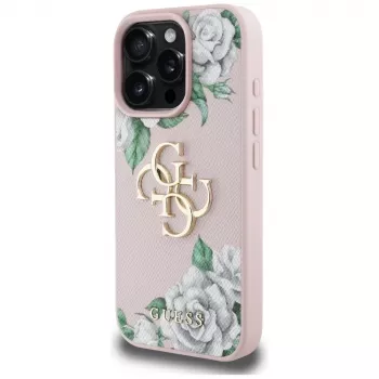 Guess Grained Roses Big 4G Logo Case voor iPhone 16 Pro Max - roze