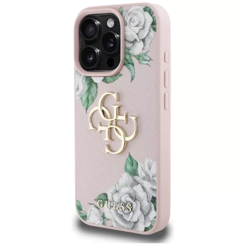 Guess Grained Roses Big 4G Logo Case voor iPhone 16 Pro Max - roze