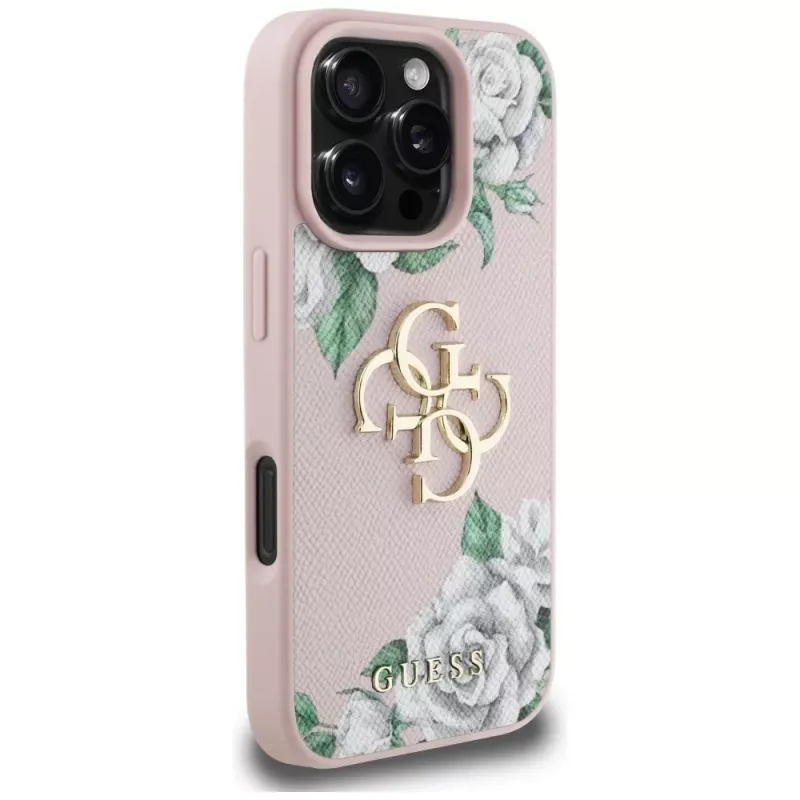 Guess Grained Roses Big 4G Logo Case voor iPhone 16 Pro Max - roze