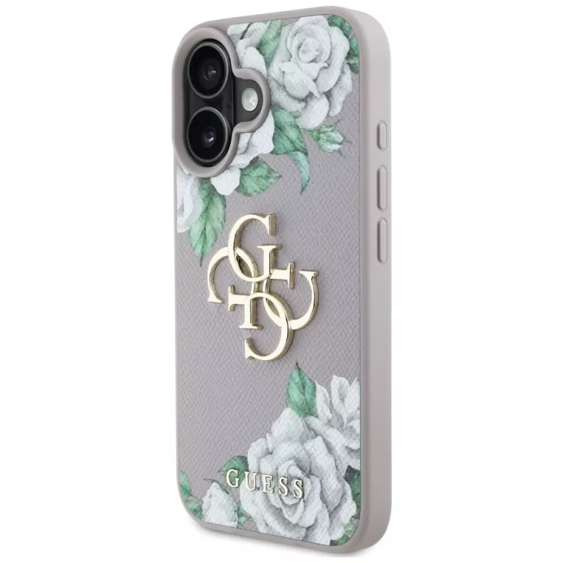 Guess Grained Roses Big 4G Logo Case voor Apple iPhone 16 - paars