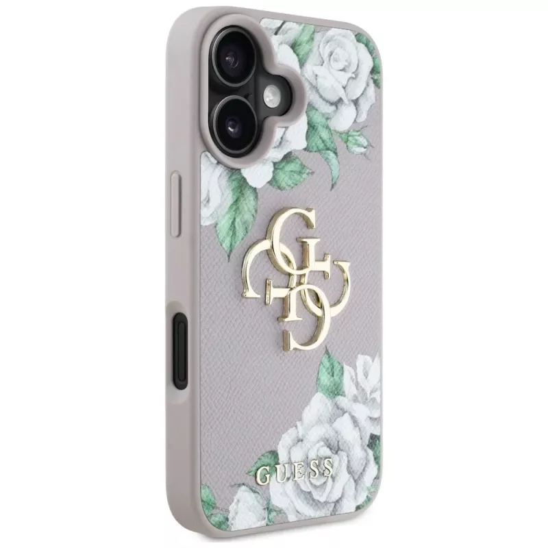 Guess Grained Roses Big 4G Logo Case voor Apple iPhone 16 - paars