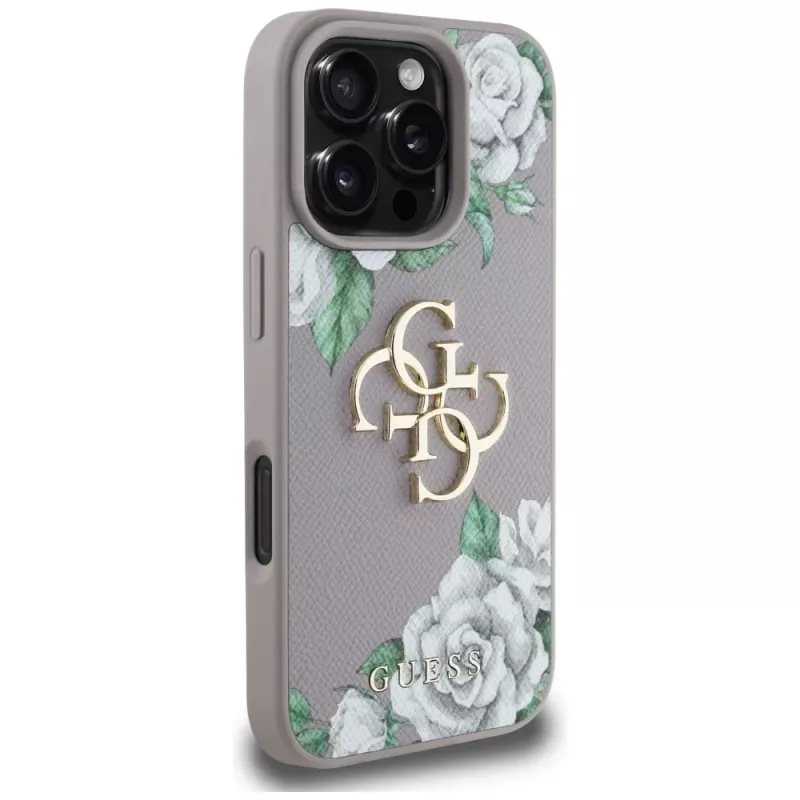 Guess Grained Roses Big 4G Logo Case voor Apple iPhone 16 Pro Max - paars