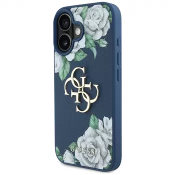 Guess Grained Roses Big 4G Logo Case voor Apple iPhone 16 - blauw