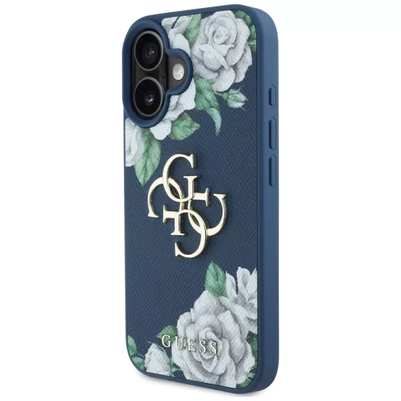 Guess Grained Roses Big 4G Logo Case voor Apple iPhone 16 - blauw