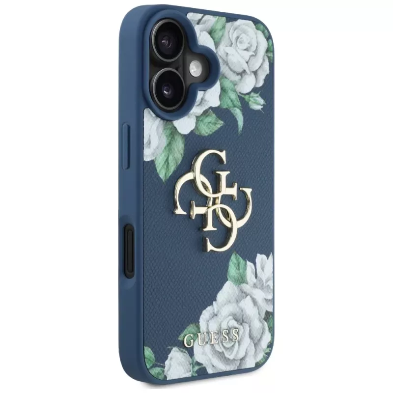 Guess Grained Roses Big 4G Logo Case voor Apple iPhone 16 - blauw
