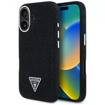 Guess Denim Triangle Logo MagSafe Case voor iPhone 16 zwart