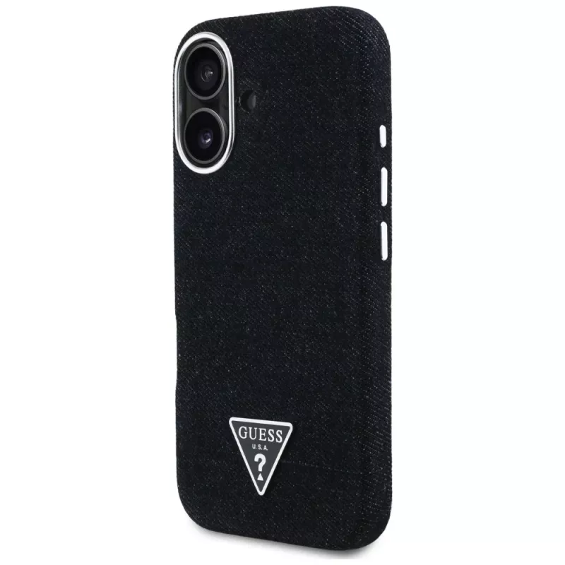 Guess Denim Triangle Logo MagSafe Case voor iPhone 16 zwart
