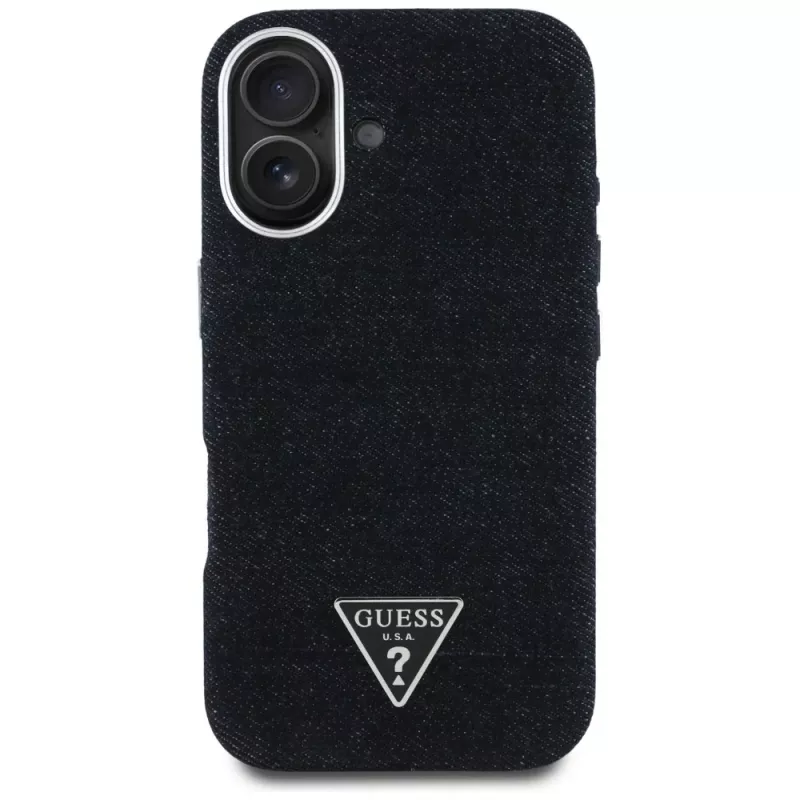 Guess Denim Triangle Logo MagSafe Case voor iPhone 16 zwart