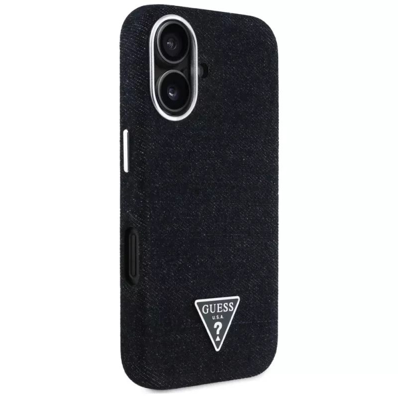 Guess Denim Triangle Logo MagSafe Case voor iPhone 16 zwart