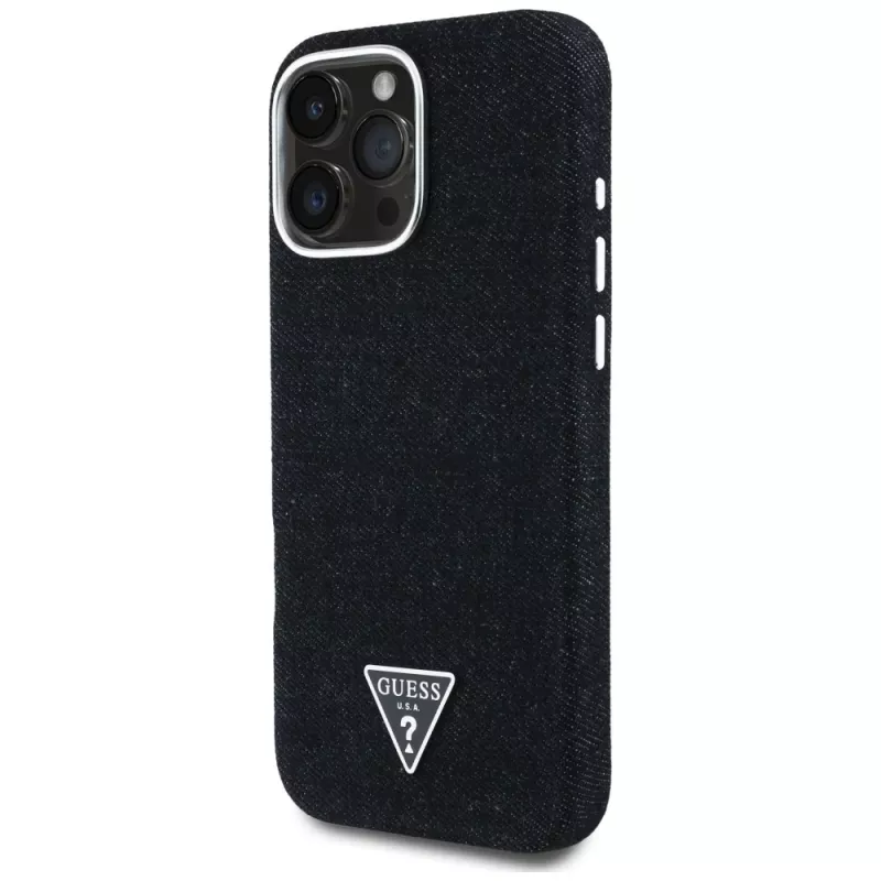 Guess Denim Triangle Logo MagSafe Case voor Apple iPhone 16 Pro, zwart
