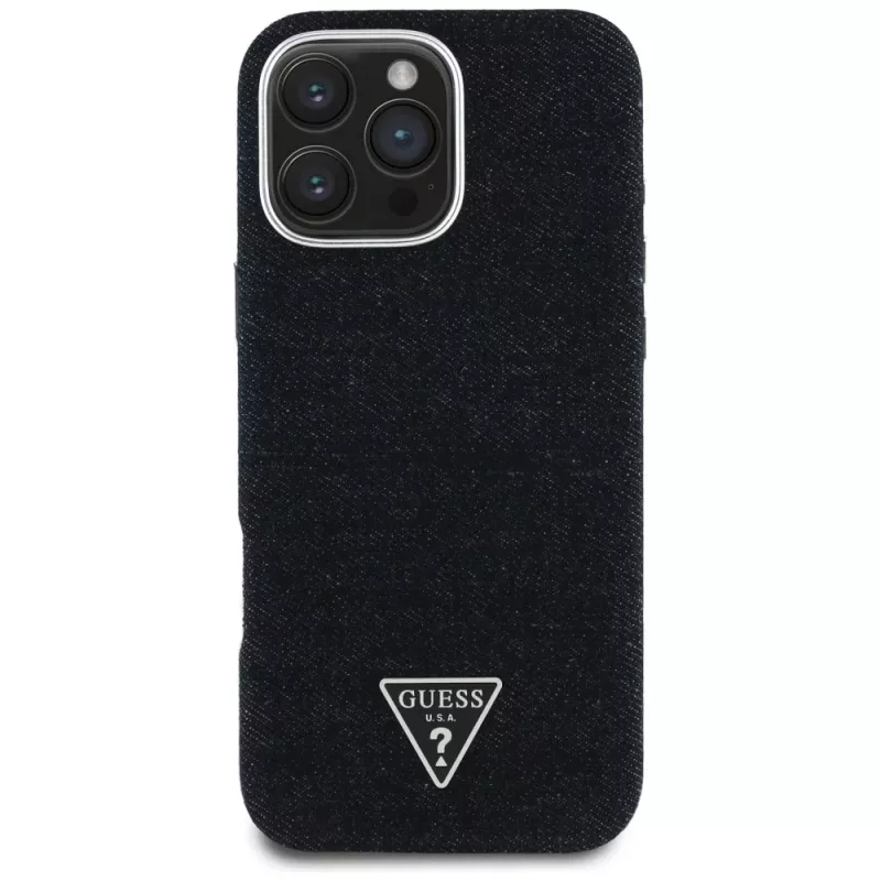 Guess Denim Triangle Logo MagSafe Case voor Apple iPhone 16 Pro, zwart