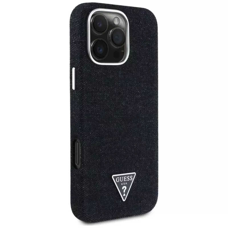 Guess Denim Triangle Logo MagSafe Case voor Apple iPhone 16 Pro, zwart