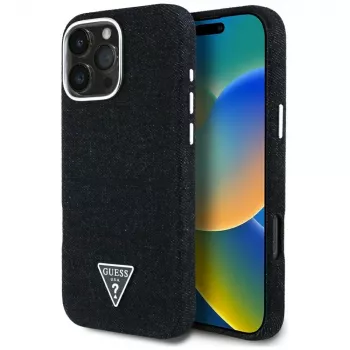 Guess Denim Triangle Logo MagSafe Case voor Apple iPhone 16 Pro Max, zwart