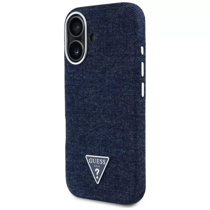 Guess Denim Triangle Logo MagSafe Case voor iPhone 16 blauw