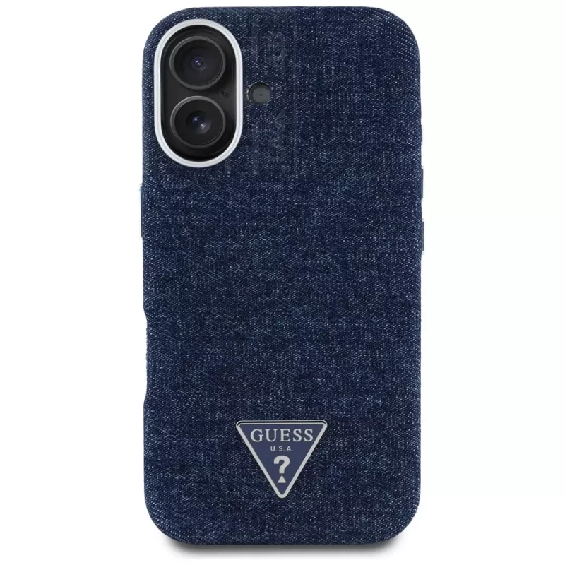 Guess Denim Triangle Logo MagSafe Case voor iPhone 16 blauw