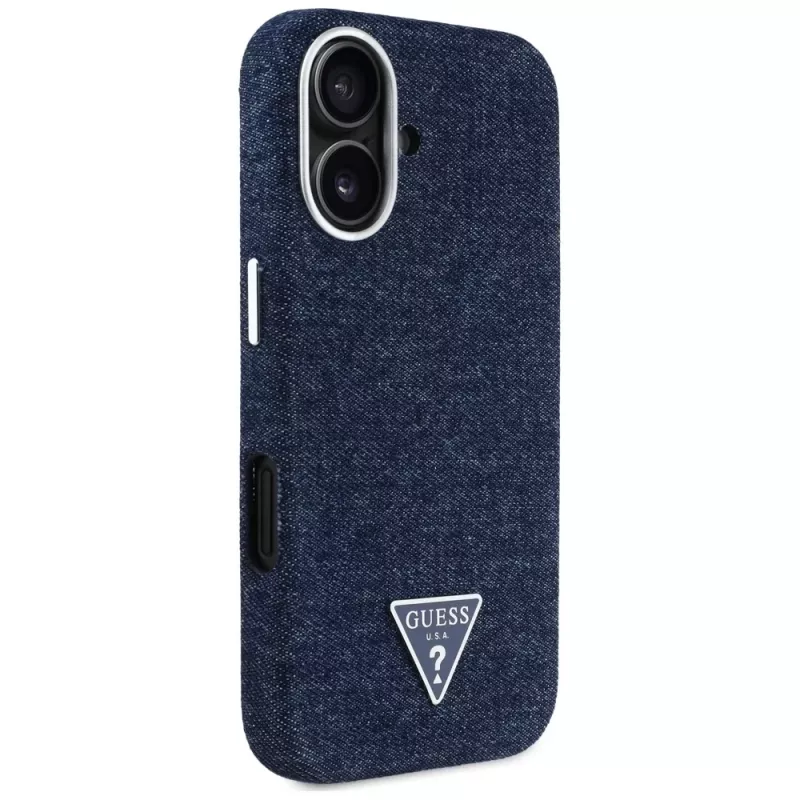 Guess Denim Triangle Logo MagSafe Case voor iPhone 16 blauw