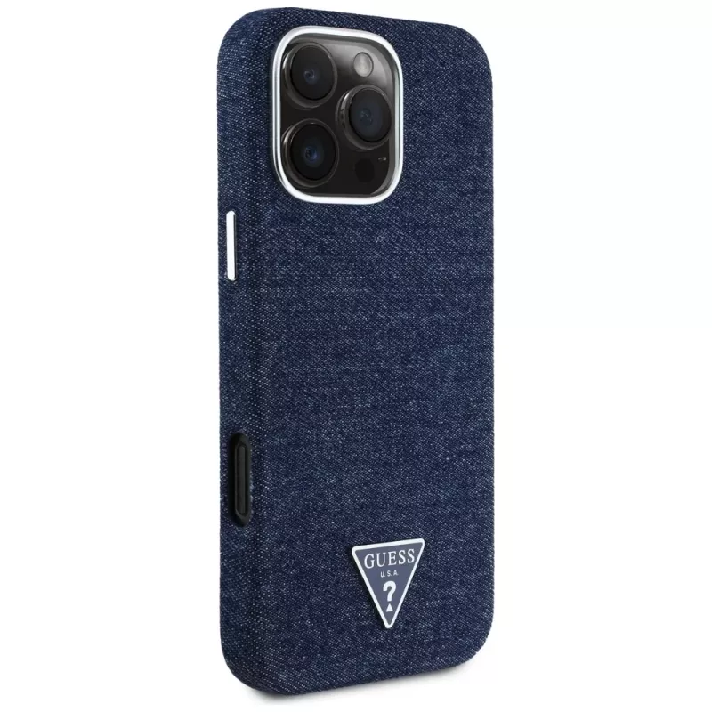 Guess Denim Triangle Logo MagSafe Case voor iPhone 16 Pro blauw