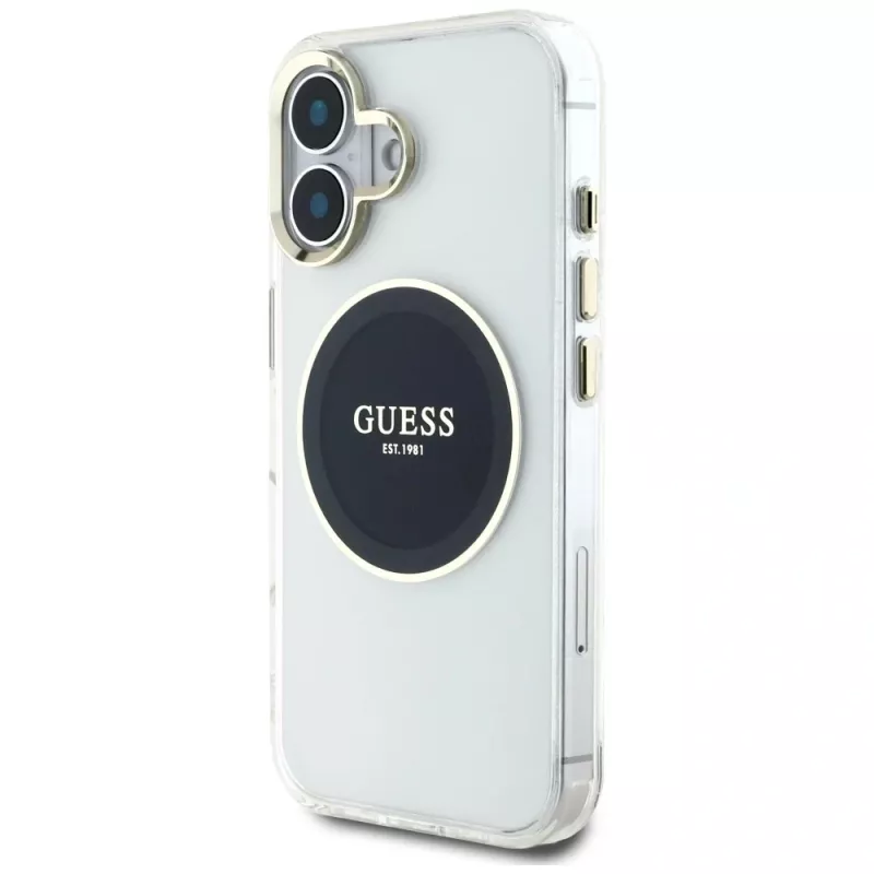 Guess IML Metal Colored Circle Classic Logo MagSafe Case voor iPhone 16 (zwart)