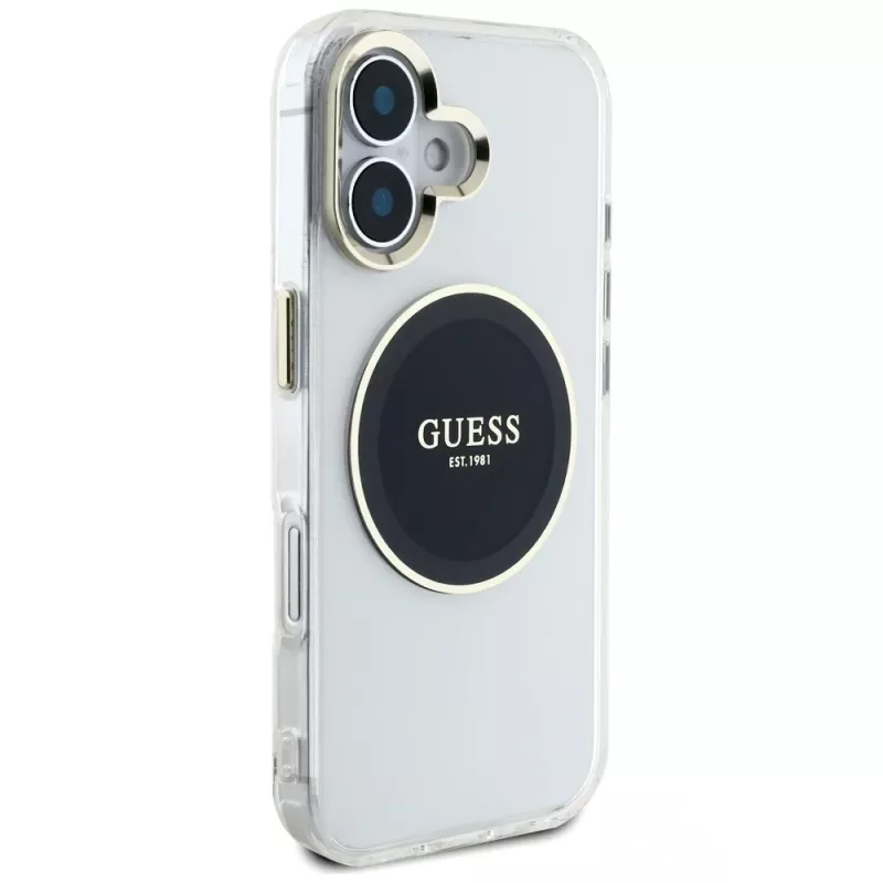 Guess IML Metal Colored Circle Classic Logo MagSafe Case voor iPhone 16 (zwart)