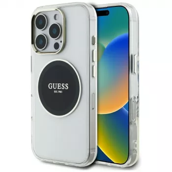Guess IML Metal Colored Circle Classic Logo MagSafe Case voor iPhone 16 Pro (zwart)