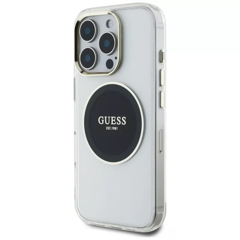Guess IML Metal Colored Circle Classic Logo MagSafe Case voor iPhone 16 Pro (zwart)