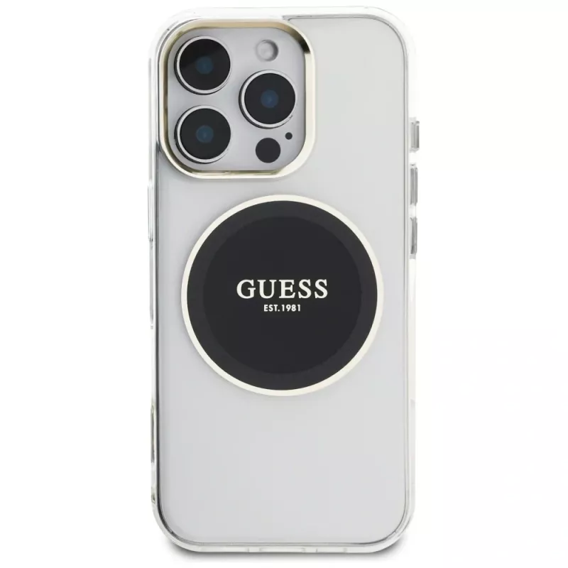 Guess IML Metal Colored Circle Classic Logo MagSafe Case voor iPhone 16 Pro (zwart)