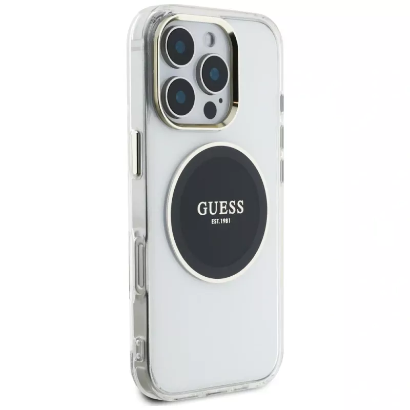 Guess IML Metal Colored Circle Classic Logo MagSafe Case voor iPhone 16 Pro (zwart)